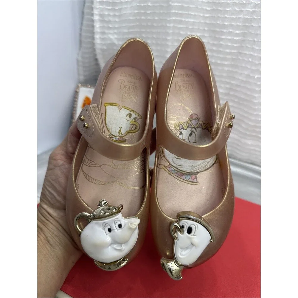 (B) Mini Melissa Toddler Girl's Beauty & Beast Rose Gold Mary jane Shoes Size 11